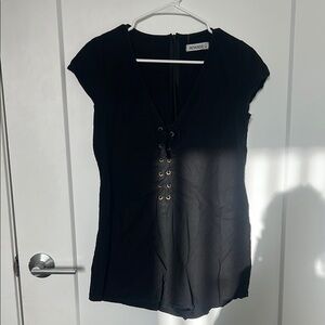 Reverse Black Lace-Up Romper